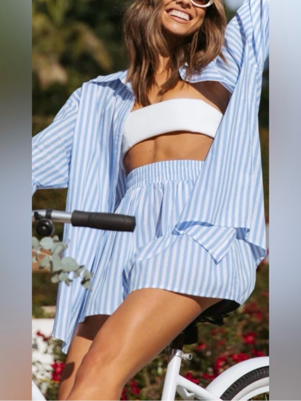 Lioness Blue and White Striped High-Waist Shorts